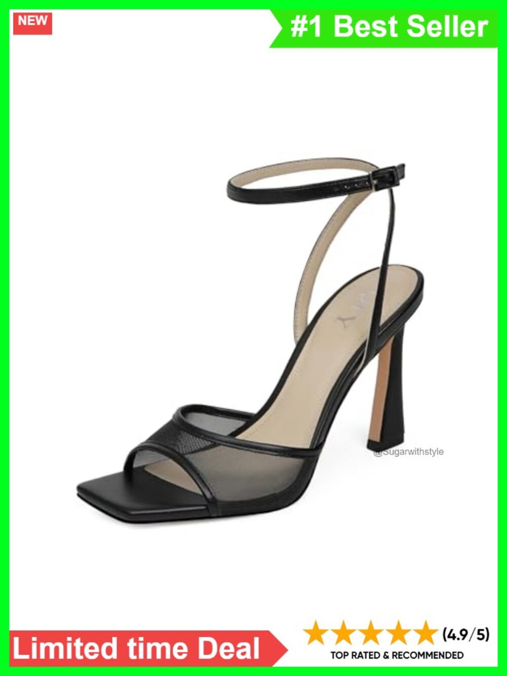 Strappy Heeled Sandals Square Toe Ankle Strap Stiletto Mesh Dress Shoes